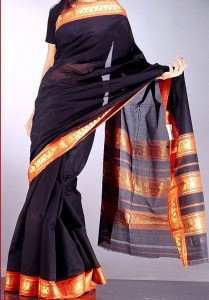 Black-saree-with-orange-border